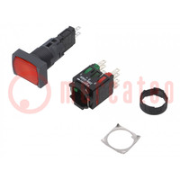 Switch: push-button; 16mm; Stabl.pos: 1; NC + NO; red; LED; 12÷24VDC