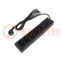 Plug socket strip: protective; Sockets: 5; 250VAC; 10A; black; 3m