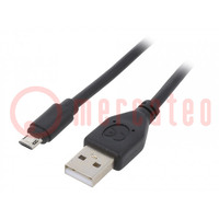 Kábel; USB 2.0; USB A dugó,USB B micro megfordítható dugó; 1,8m