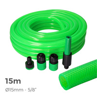 KIT MANGUERA JARDIN Ø INTERIOR 15MM Ø EXTERIOR 20MM (5/8") ROLLO 15MTS CON ACCESORIOS