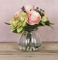 Artificial Silk Rose and Hydrangea in a Curve Vase - 20cm, Green