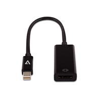 V7 Adaptador negro de vídeo con conector Mini DisplayPort macho a HDMI hembra de perfil fino