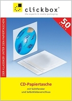 Clickbox CD paper bag w/ window, 50PK Weiß