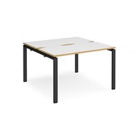 Adapt back to back desks 1200mm x 1200mm - black frame and white top with oak ed