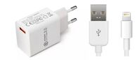 USB Power Adapter 12W 5V/2.4A, 9V/2A, 12V/1.5A EU Wall - Quick charge technology QC3.0 White with 1meter MFI Lightning Cable & Netzteile