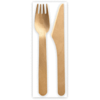 Bestecksets Bio Triple Holz Messer/Gabel + Serviette