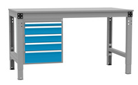 Gehäuse-Unterbau Stationär, Nutzhöhe 500 mm mit 5 Schubfächer. Für Tischtiefe 800 mm, in Lichtblau RAL 5012 | AZK1043.5012