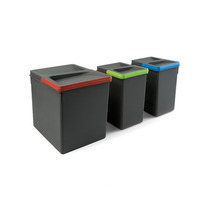 Emuca Kit de contenedores de reciclaje para cajón de cocina Recycle altura 266mm, 1x15litros, 2x7litros, Plástico gris antracita