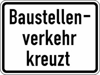Verkehrszeichen VZ 2132 Baustellenverkehr kreuzt, 315 x 420, 2mm flach, RA 3