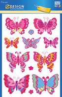 Big Glitter Sticker, Folie, Schmetterling, bunt, 12 Aufkleber