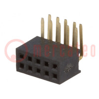 Socket; pin strips; female; PIN: 10; angled 90°; 1.27mm; THT; 2x5