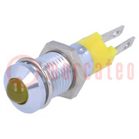 Indicator: LED; prominent; yellow; 12÷14VDC; Ø8.2mm; IP40; metal