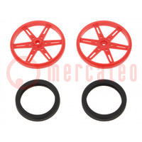 Wheel; red; Shaft: knurled; push-in,screw; Ø: 70mm; Shaft dia: 5.8mm