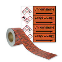 SafetyMarking Rohrleitungsband, Chromsäure, Gruppe 6, orange, DIN 2403, 33m lang
