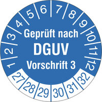 Prüfplakette, Geprüft nach DGUV Vorschrift 3, 1000 Stk/Rolle, 1,5 cm Version: 2027 - Prüfjahre: 2027-2032, blau/weiß