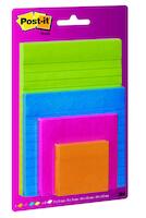 Bloczek samoprzylepny POST-IT® Super Sticky (4622-SSEU), mix rozmiarów, 4x45 kart., zawieszka, mix kolorów