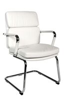 Deco Cantilever Retro Style Faux Leather Reception/Boardroom/Visitors Chair White - 1101WH -