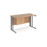 Maestro 25 straight desk 1200mm x 600mm with 2 drawer pedestal - silver cable managed leg frame, beech top