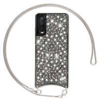 NALIA Glitter Cover with Chain compatible with Huawei P30 Case, Diamond Mobile Back Protector & Necklace, Sparkly Silicone Bumper Shockproof Protective Skin Twinkle TPU Coverage...