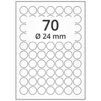 Wetterfeste Folienetiketten Ø 24 mm, weiß, 7.000 Polyesteretiketten auf 100 DIN A4 Bogen, Universaletiketten permanent