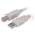 Kábel; USB 2.0; USB A dugó,USB B dugó; 1,8m; szürke; Ér: Cu