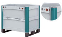 Schwerlastbehälter SL, mit längsseitiger Entnahmeklappe, SLK86426K, Außenmaße L x B x H 800 x 600 x 520 mm, Inhaltsbelastung 500 kg, Farbe grau