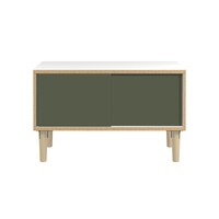 Poise Sideboard, Plywood, Schiebetüren in olivgrün, 4 Füße aus Eiche, H 621 x B 1000 x 450 mm