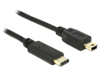 DeLOCK 2m, USB2.0-C/USB2.0 Mini-B USB kábel Mini-USB B USB C Fekete