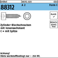 ART 88312 Zylinderblechschraube A 2 4,8 x 22 -C, Kopf DIN 912 A 2 VE=S