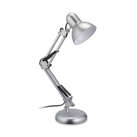 Relaxdays Schreibtischlampe Retro, verstellbare Gelenkarmlampe, E27-Fassung, schwenkbar, Büro Tischlampe Metall, silber