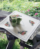 Counted Cross Stitch Kit: Tablecloth: Poppy, Daisy & Bluebell