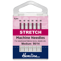 Hemline Sewing Machine Needles: Stretch: Medium 90(14) 1 x Pack consists of 5 Individual sales units,Totalling 30 single Needles