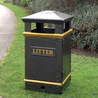 GFC Closed Top Litter Bin - 112 Litre - Smooth Finish painted in Black
