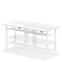 Air Back-to-Back 1600 x 800mm Height Adjustable 4 Person Office Bench Desk White Top with Cable Ports White Frame