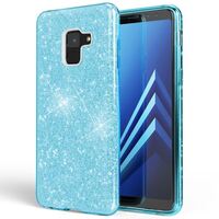 NALIA Custodia compatibile con Samsung Galaxy A8 (2018), Glitter Gel Copertura in Silicone Protezione Sottile Telefono Cellulare, Slim Cover Case Protettiva Bumper Turchese