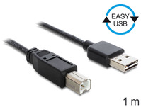 Anschlusskabel USB 2.0 EASY Stecker A an Stecker B, schwarz, 1m, Delock® [83358]