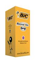 Bic Round Stic Grip Ballpoint Pen 1mm Tip 0.32mm Line Purple (Pack 40)