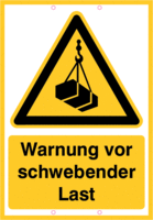 Kombischild - Warnung vor schwebender Last, Gelb/Schwarz, 37.1 x 26.2 cm, Weiß