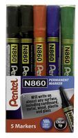 Pentel Chisel Tip Permanent Marker Assorted (Pack of 5) YN860/5-M