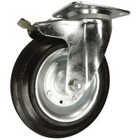 Castors for waste containers, black rubber tyred wheel - total-stop brake