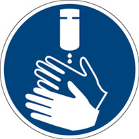 Gebotszeichen "Hände desinfizieren" [GBP28], Folie (0,1 mm), 100 mm, Bewährte Praxis, selbstklebend