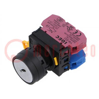 Switch: rotary with key; 22mm; Stabl.pos: 1; NC + NO; black; none