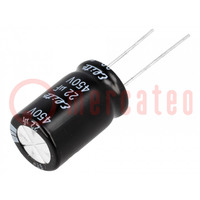 Capacitor: electrolytic; THT; 22uF; 450VDC; Ø16x25mm; Pitch: 7.5mm