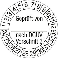 Prüfplakette, Geprüft von_ nach DGUV Vorschrift 3, 500 Stück/Rolle,3,0 cm, 20-25 Version: 24-33 - Prüfplakette 2024-2033