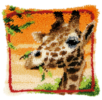 Latch Hook Kit: Cushion: Giraffe Eating Leaves