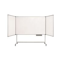 Triple panel whiteboard on mobile stand - 2000 x 1000mm, porcelain enamel