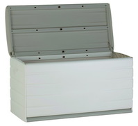 Opbergbox kussenbox grijs kunststof, duurzaam kunststof ergonomisch gefabriceerd volgens ISO 9001 certificering, UV-bestendig, vochtbestendig en vorstbestendig, eenvoudige en snelle montage zonder gereedschap.