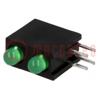 LED; dans un boîtier; vert; 3mm; Nb.de diodes: 2; 20mA; 60°; 8÷20mcd