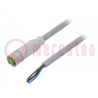 Csatlakozó kábel; M8; PIN: 3; egyenes; 5m; dugó; 60VAC; -25÷80°C; PVC