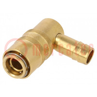 Quick connection coupling; angled 90°; max.15bar; brass; D: 13mm
